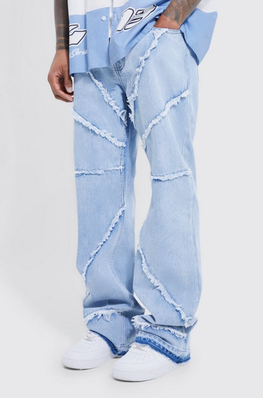 RELAXED RIGID FLARE FRAYED EDGE JEANS