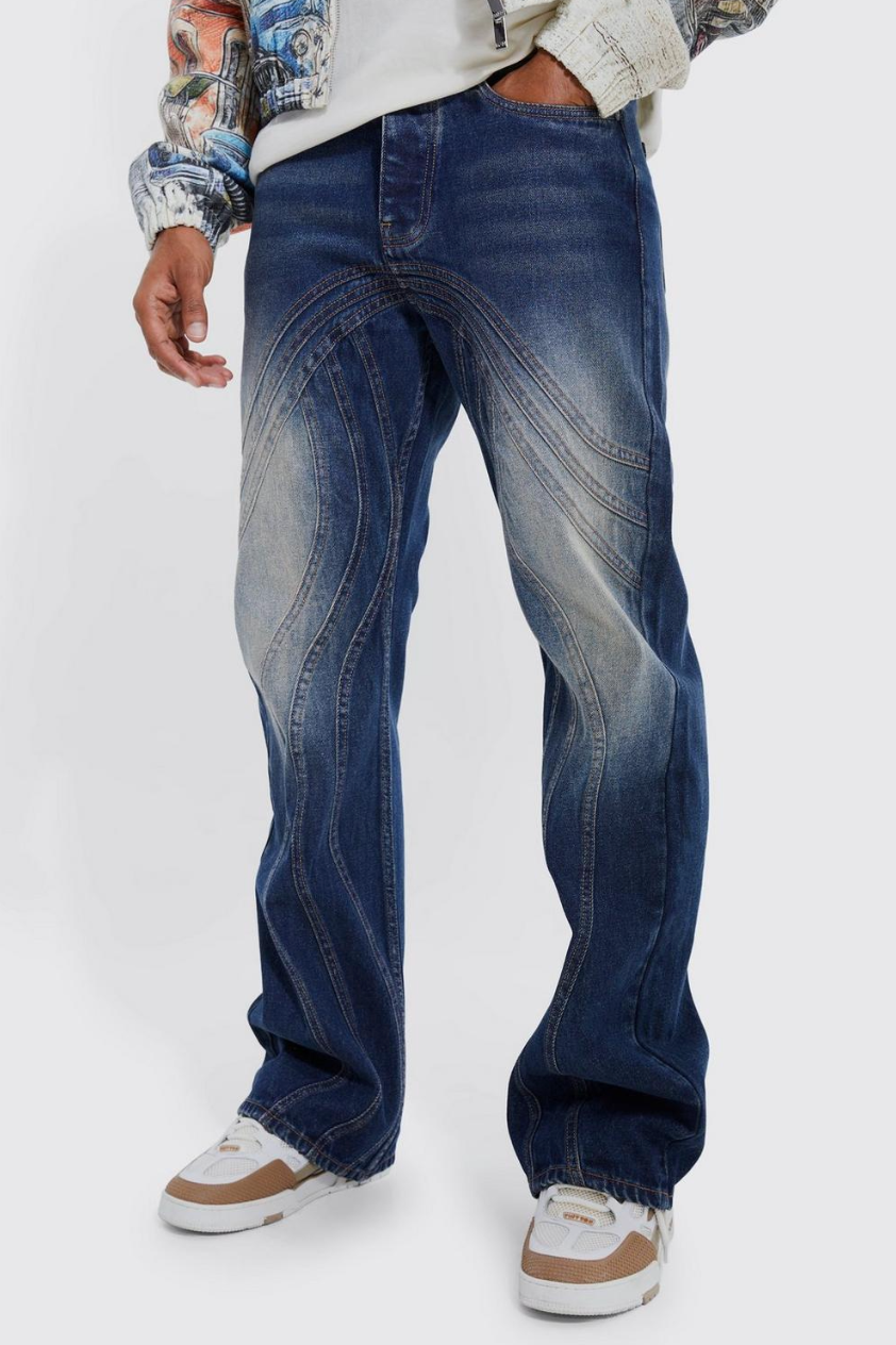 RELAXED RIGID FLARE TINTED PANELLED JEANS