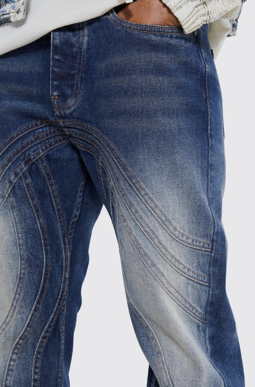 RELAXED RIGID FLARE TINTED PANELLED JEANS