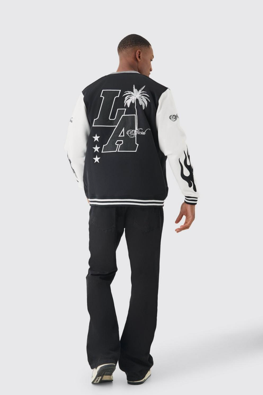 LA BADGE JERSEY VARSITY BOMBER JACKET