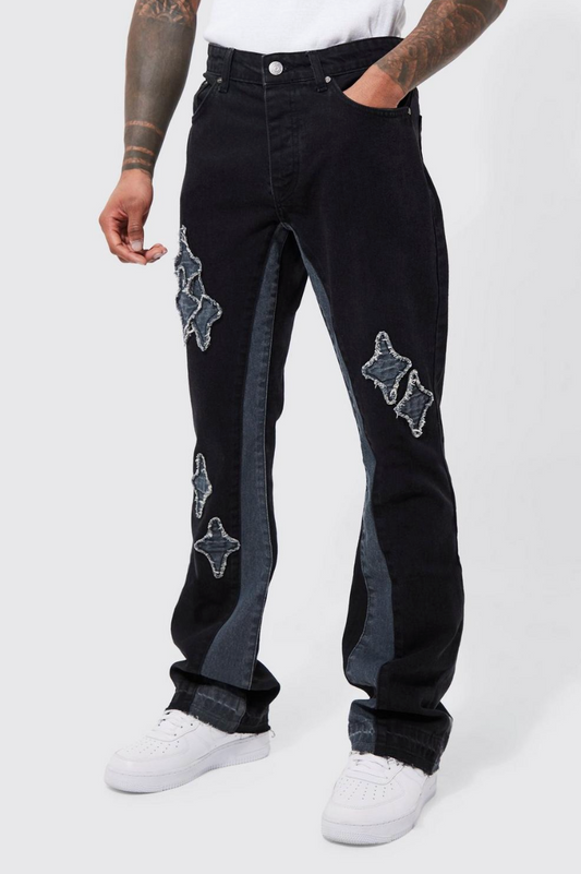 SLIM FLARE APPLIQUE PANEL JEANS