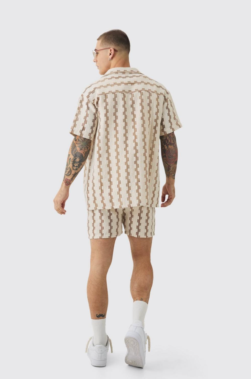 OVERSIZED OPEN WEAVE GEO STRIPE SHIRT AND SHORT