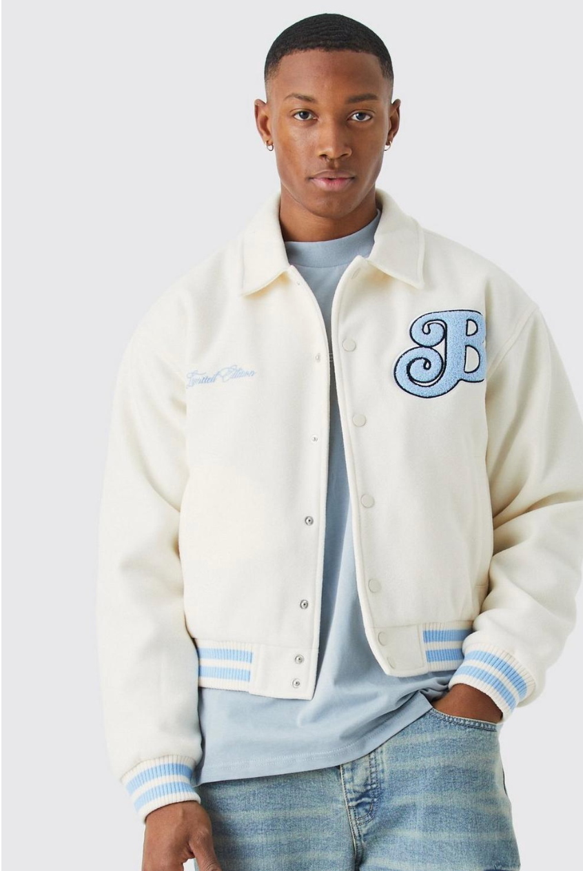 BOXY MELTON VARSITY JACKET