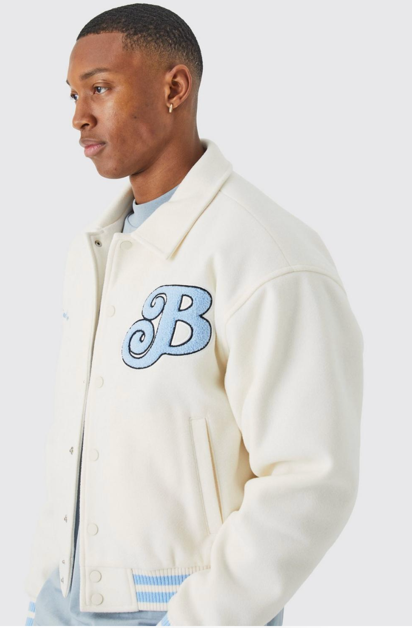 BOXY MELTON VARSITY JACKET