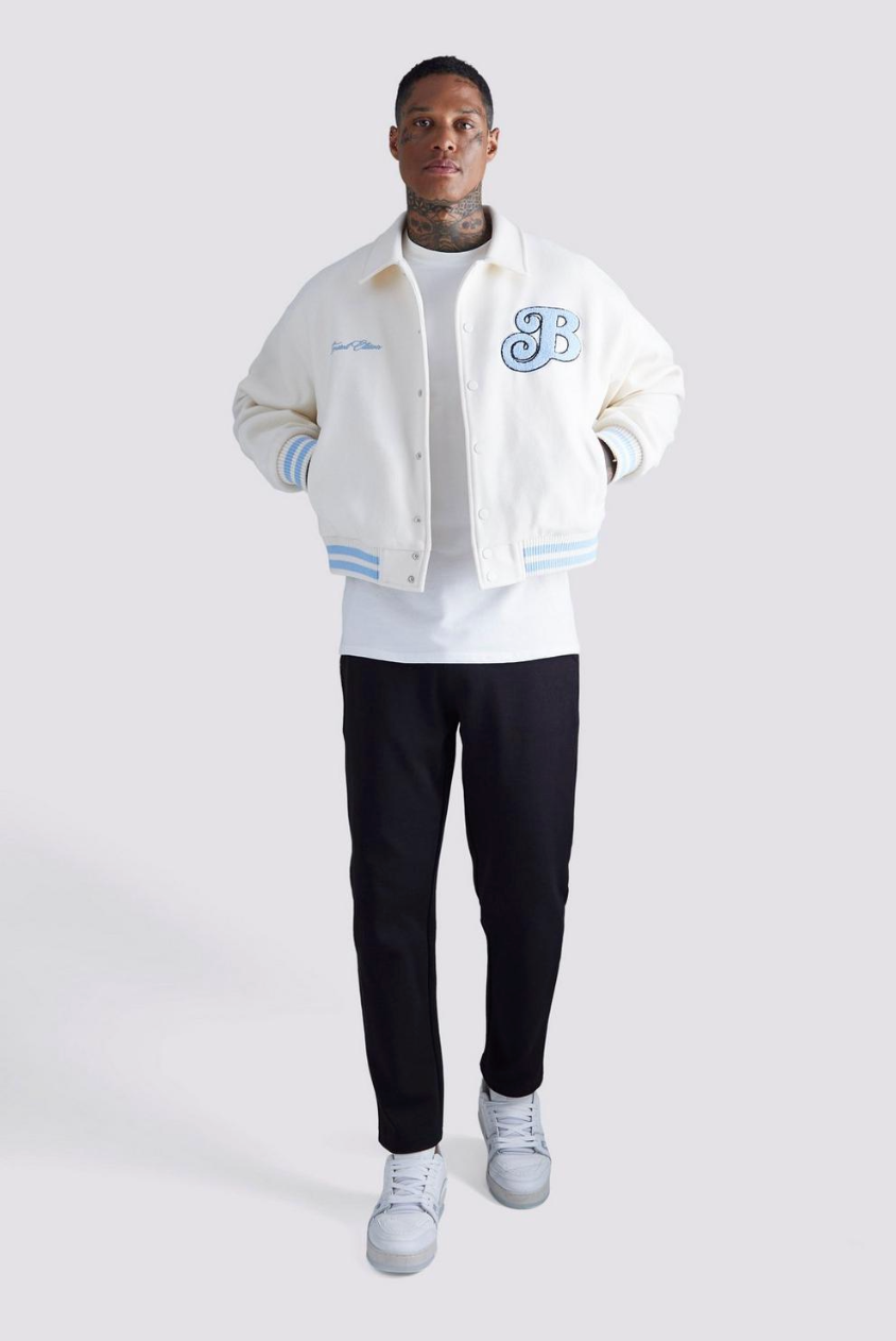 BOXY MELTON VARSITY JACKET