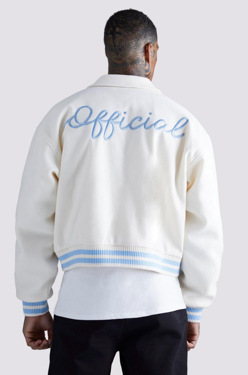 BOXY MELTON VARSITY JACKET