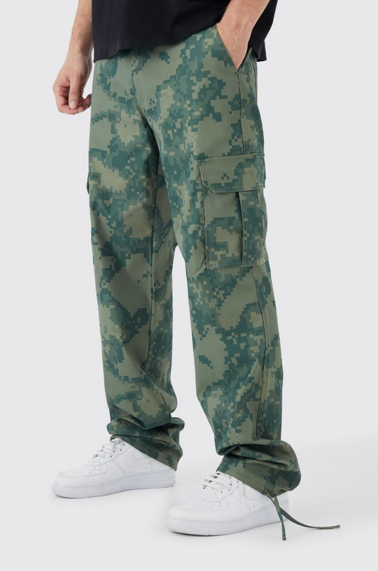 TALL FIXED WAIST RELAXED PIXEL CAMO CARGO PANTS