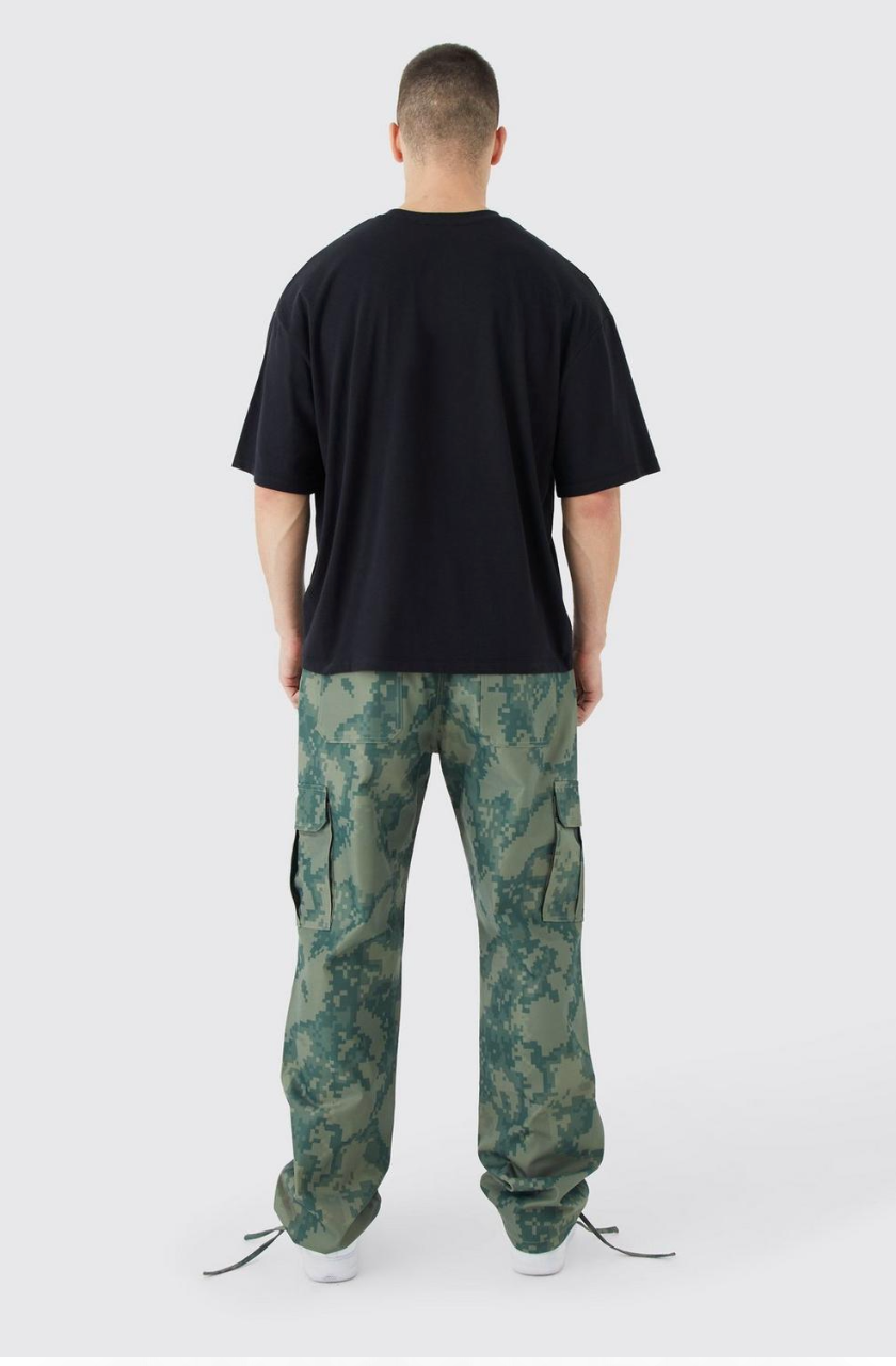 TALL FIXED WAIST RELAXED PIXEL CAMO CARGO PANTS