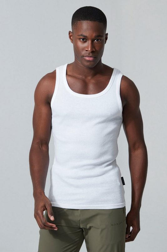 White Man Active Gym Muscle Fit Ribbed Vest