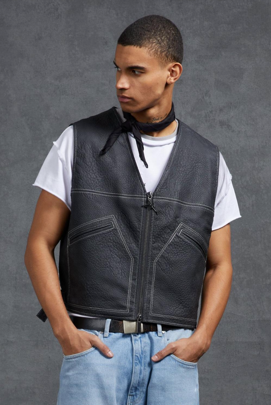 P-Star Textured Faux Leather Utility Vest