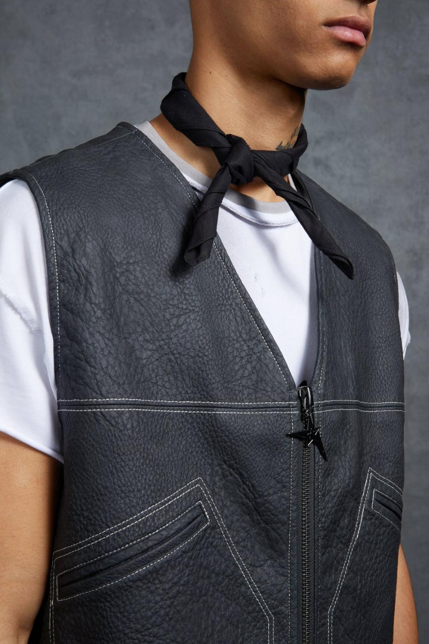 P-Star Textured Faux Leather Utility Vest