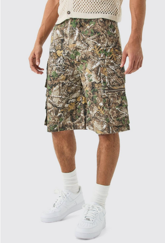 Forest Camo Fixed Waist Multi Pocket Jorts