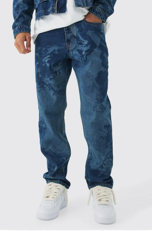 Slim Fit Renaissance Laser Print Denim Jeans