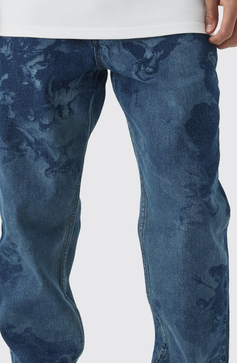 Slim Fit Renaissance Laser Print Denim Jeans