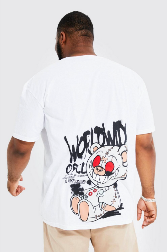 Plus Oversized Graffiti Teddy Back T-shirt