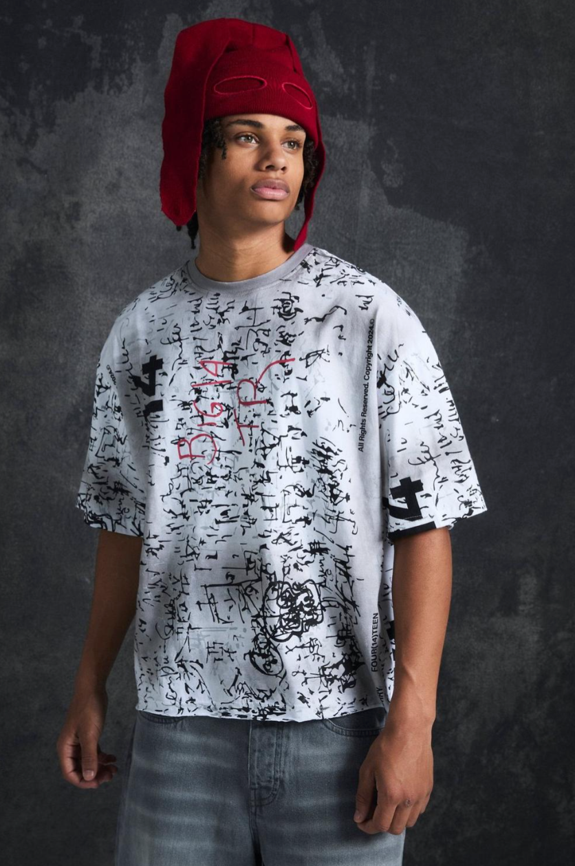 Trippie Redd Oversized Boxy Heavy Washed All Over Print T-shirt