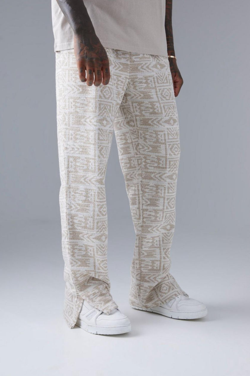 Regular Fit Jacquard Aztec Split Hem Sweatpants