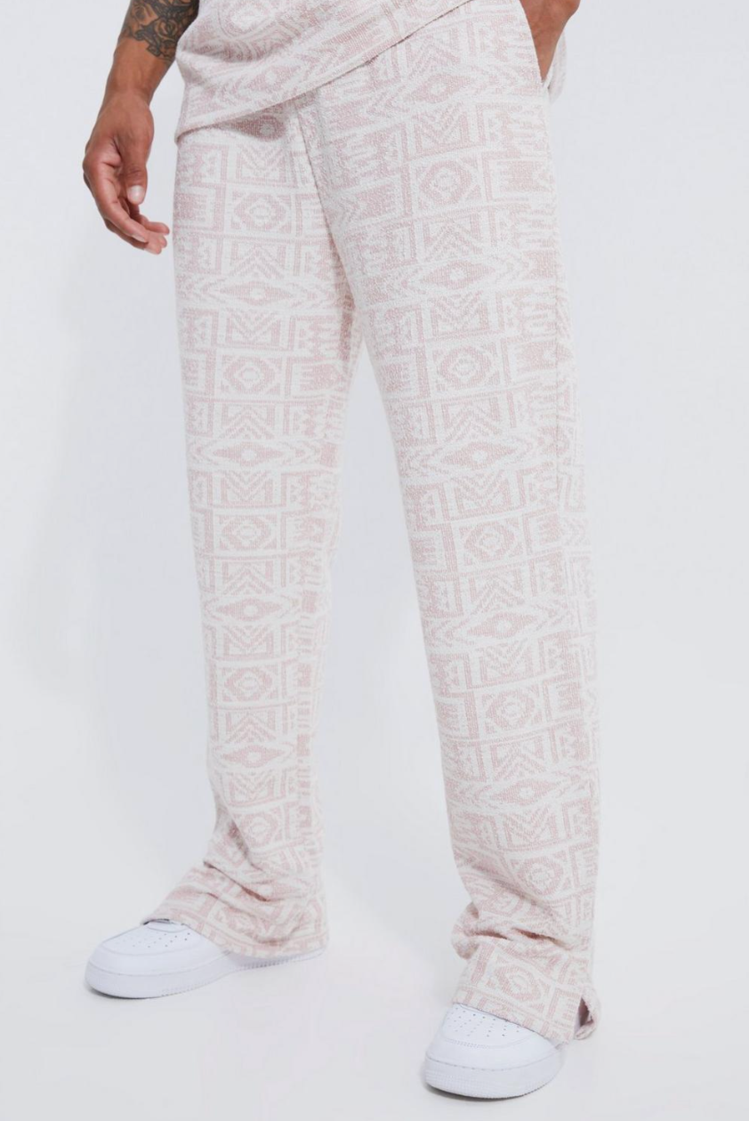 Mauve Regular Split Hem Jacquard Aztec Sweatpants