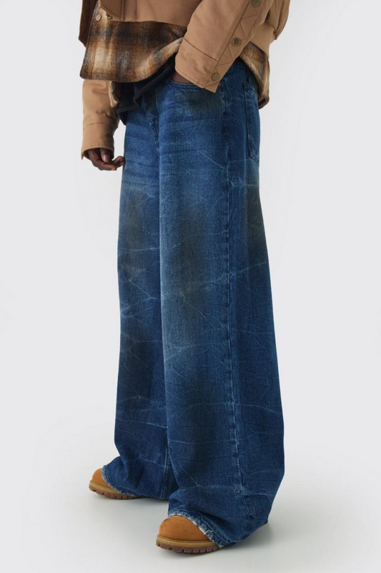 Extreme Baggy Rigid Crinkle Dirty Wash Jeans