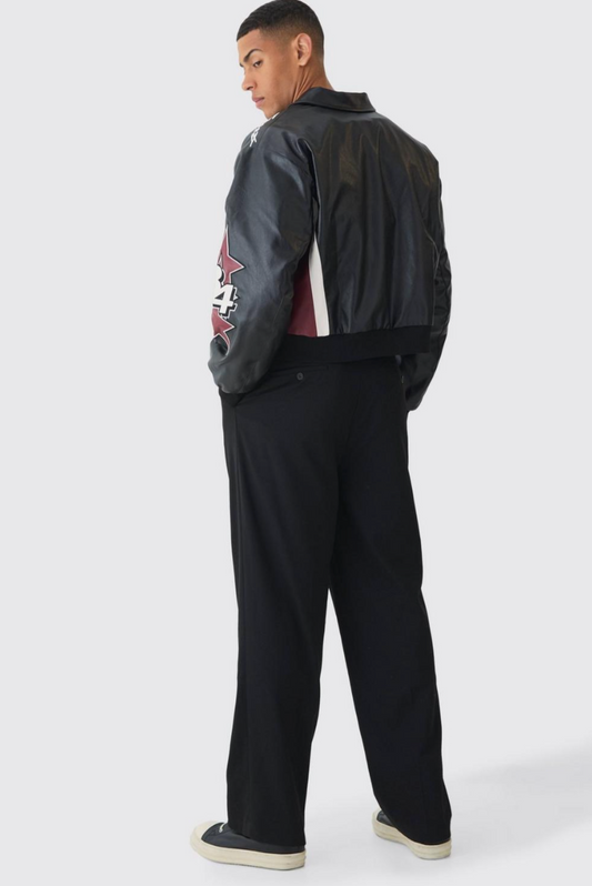 Boxy Worldwide Collared PU Bomber Jacket In Black