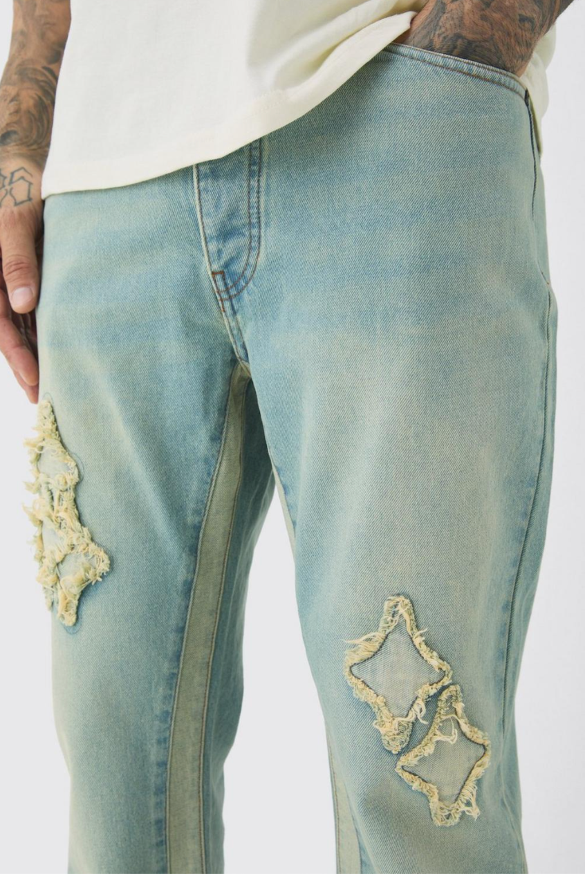 Tall Slim Flare Applique Gusset Panel Jeans