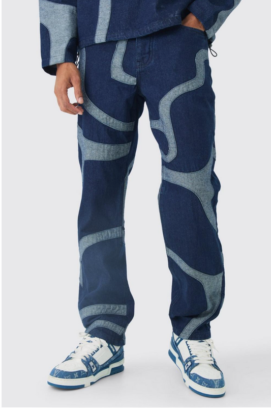 Relaxed Fit Patchwork Applique Jeans