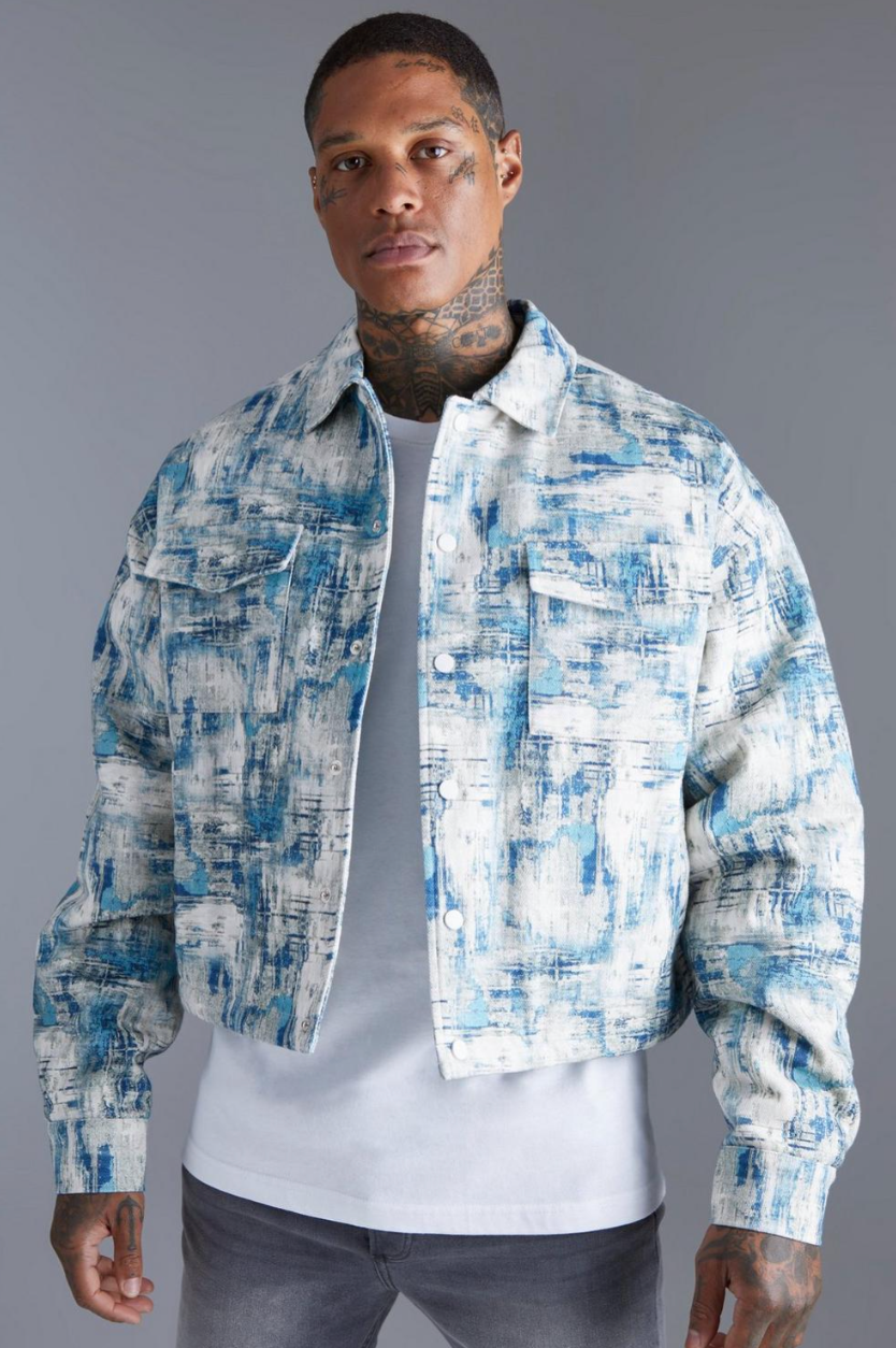 Boxy Abstract Jacquard Harrington