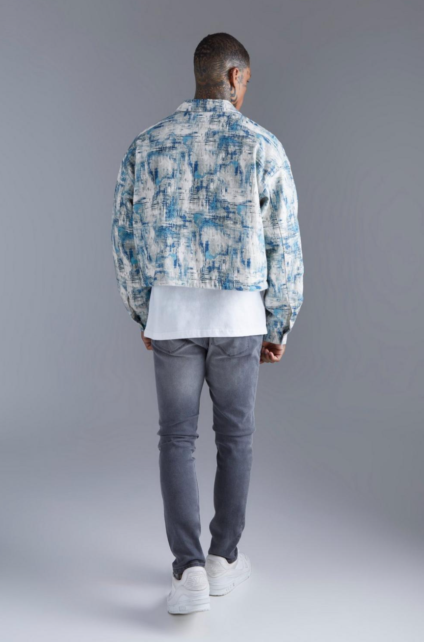 Boxy Abstract Jacquard Harrington