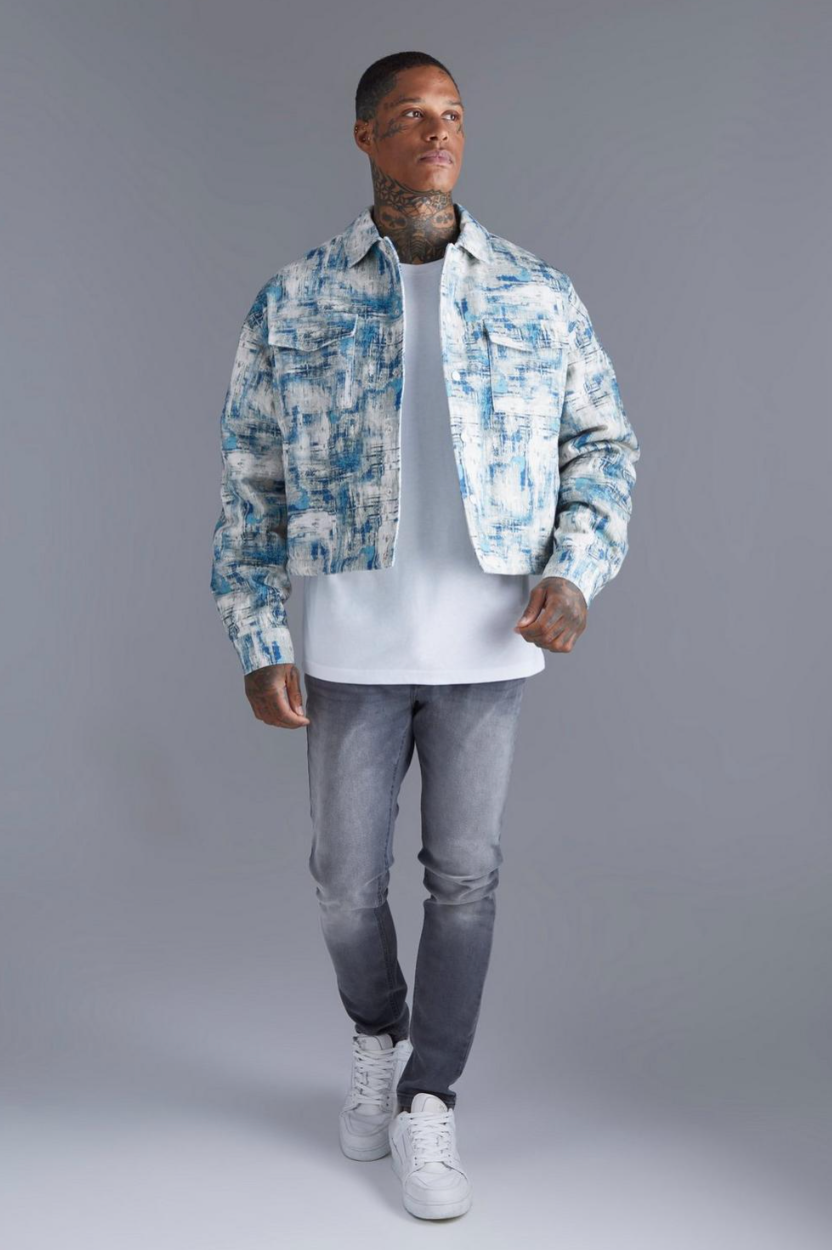 Boxy Abstract Jacquard Harrington