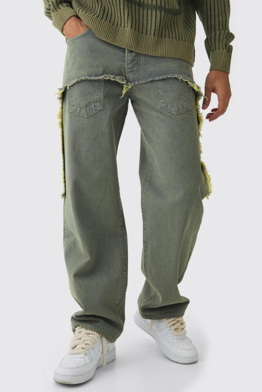 Green Relaxed Rigid Faux Layer Denim Jeans