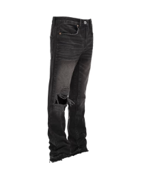 Knee Blowout Flare Denim - Black