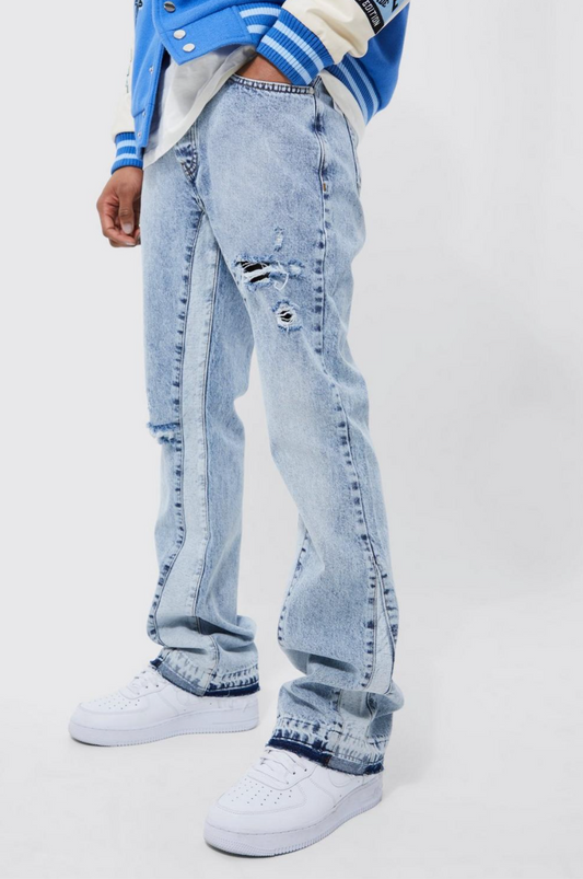 Slim Flare Distressed Gusset Panel Jeans