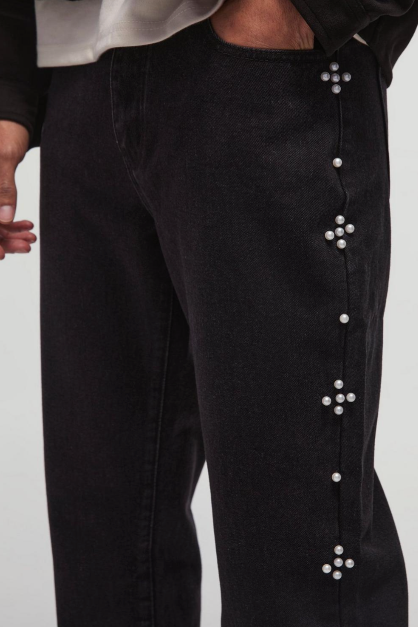 Straight Leg Cross Pearl Jeans