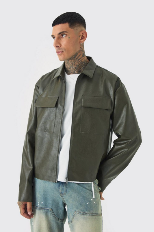 Tall Tailored PU Harrington Jacket