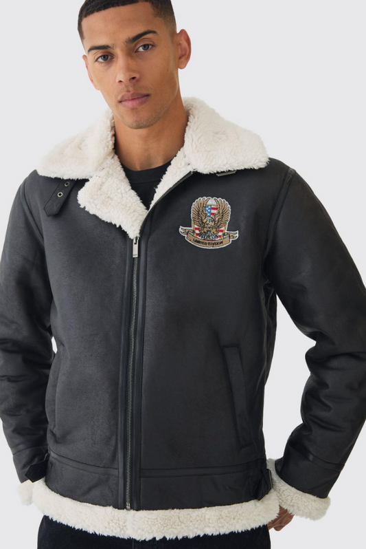 Official Badge Suede Flight Jacket In Black