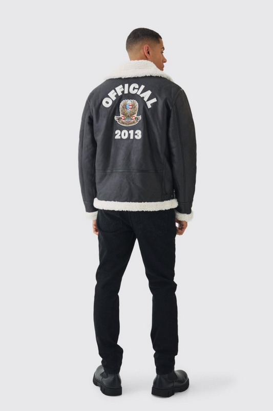 Official Badge Suede Flight Jacket In Black