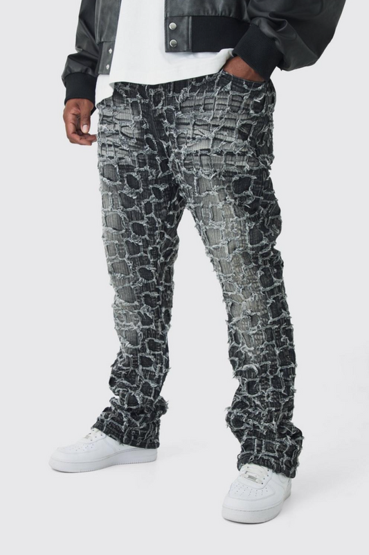Plus Extreme Patchwork Double Layered Flared Jeans