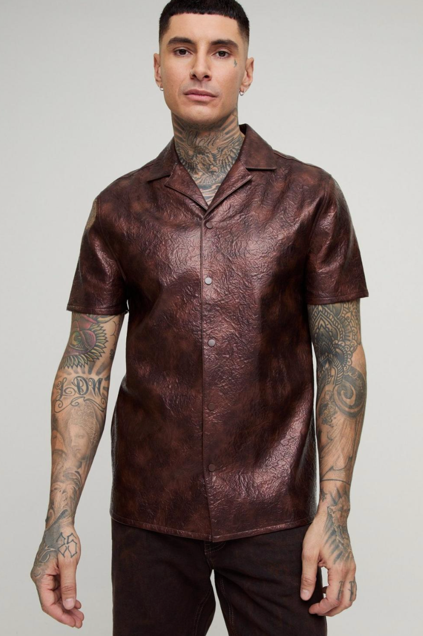 Tall Regular Fit Washed Textured PU Shirt