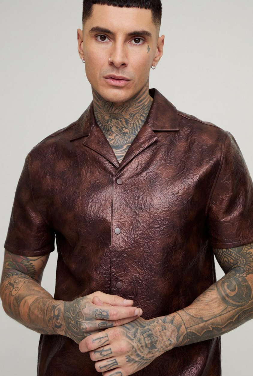 Tall Regular Fit Washed Textured PU Shirt