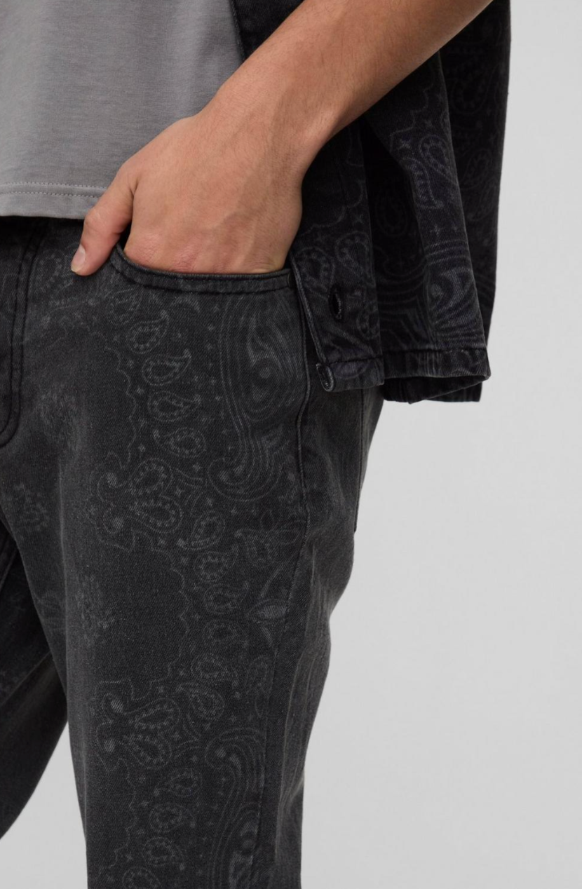 Slim Flared Bandana Laser Print Jeans