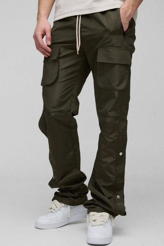 Khaki Tall Elasticated Waist Slim Flare Stacked Cargo Trousers