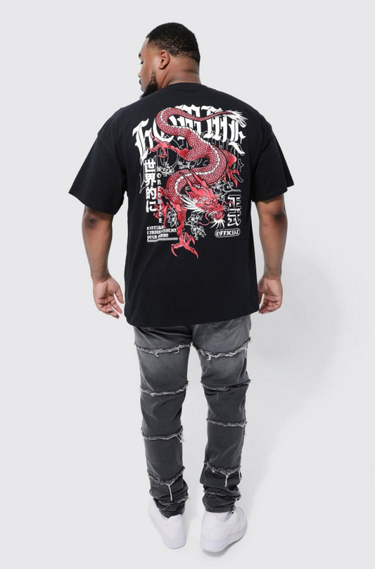 Plus Dragon Back Print T-shirt