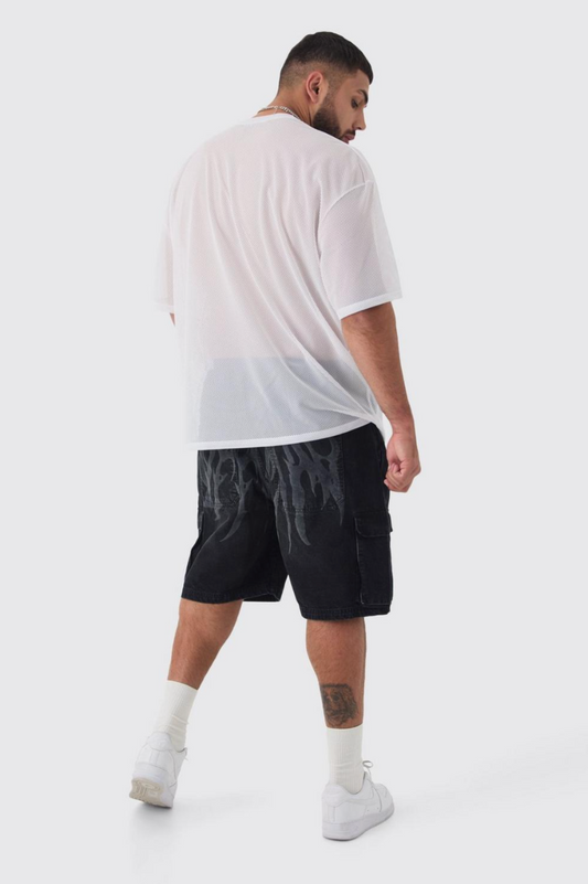 Plus New York Printed Varsity Mesh Basketball T-shirt In White