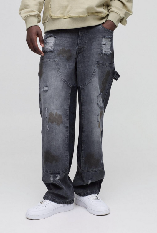 Relaxed Rigid Ripped Dirty Wash Carpenter Denim Jeans