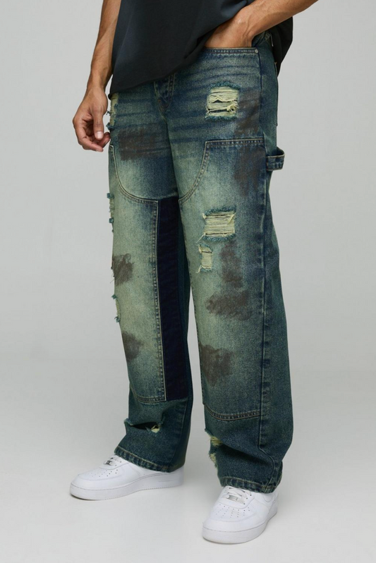 Relaxed Rigid Ripped Dirty Wash Carpenter Denim Jeans