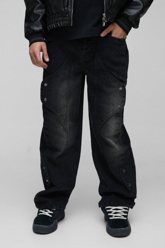 Relaxed Rigid Panelled Washed Denim Jeans