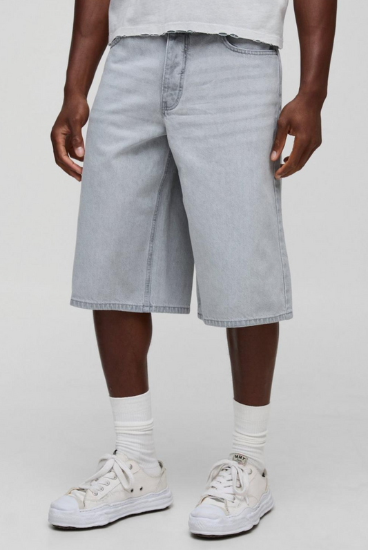 Longline Washed Buckle Adjuster Denim Jorts
