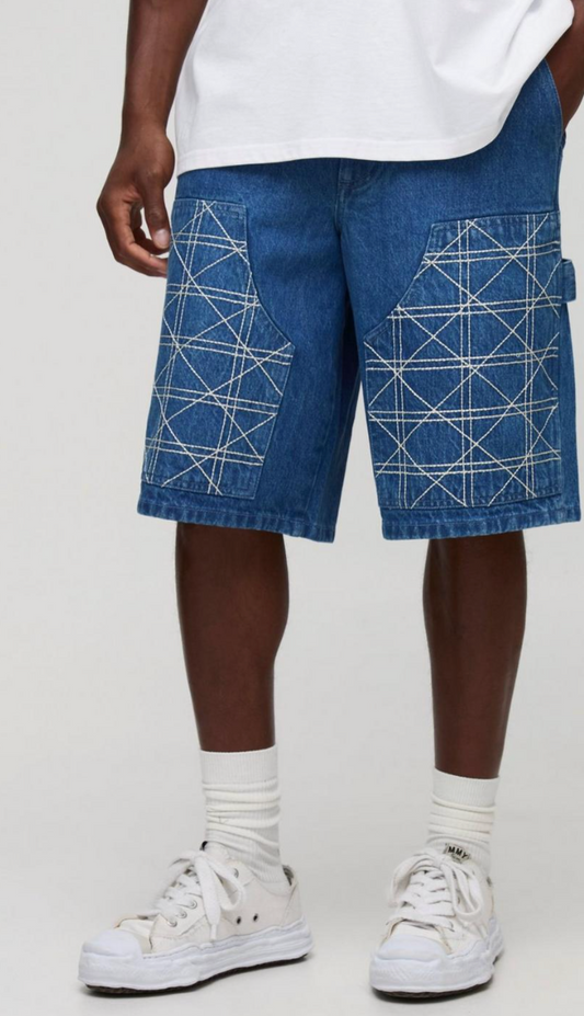 Regular Fit Carpenter Contrast Stitch Denim Jorts