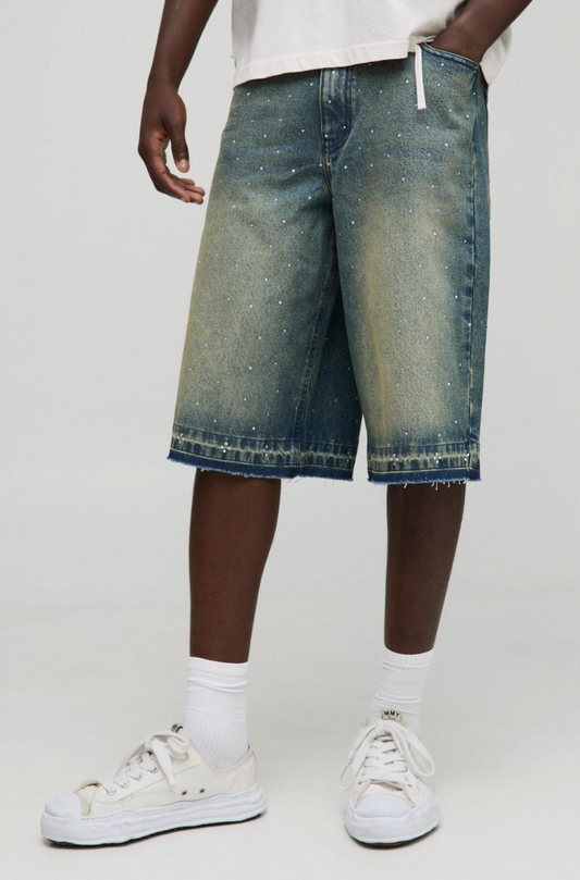 Longline Embellished Let Down Hem Denim Jorts