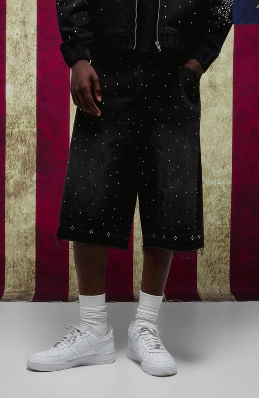 Longline Embellished Let Down Hem Denim Jorts
